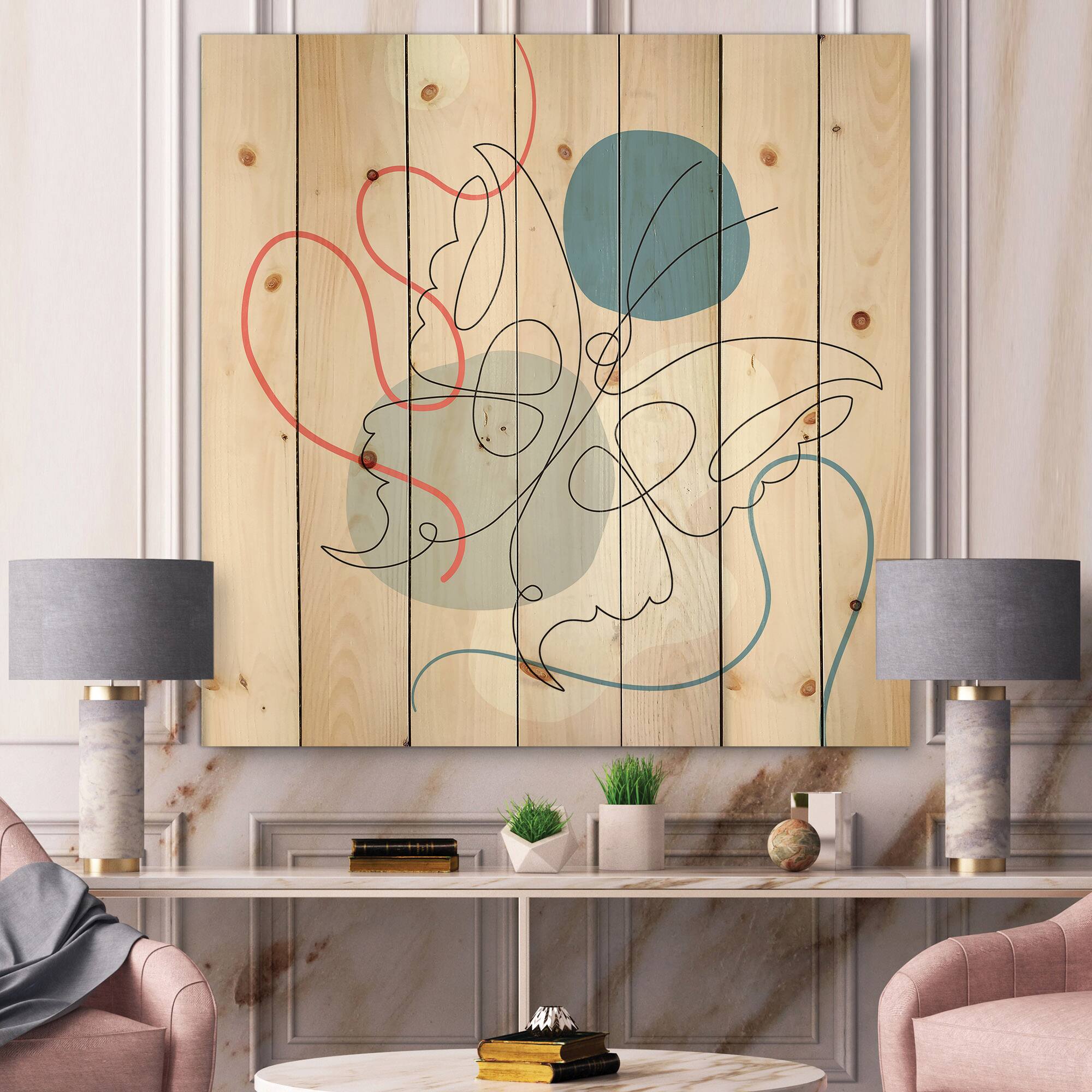 Designart - Butterfly One Line Drawing On Cubism Shapes I